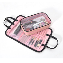 Environment Friendly Waterproof Oxford Double Layer Makeup Brush Tool Big Cosmetic Zipper Makeup Bag