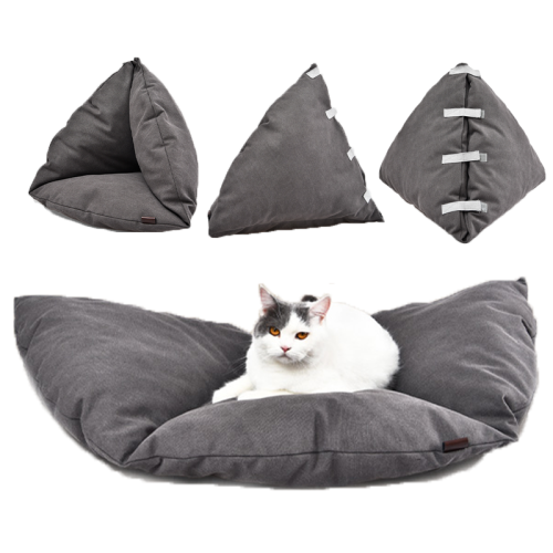 Triangle Shape Canvas Pet Kitty Cave 2 In 1 Foldable Soft Comfort Cat Bed