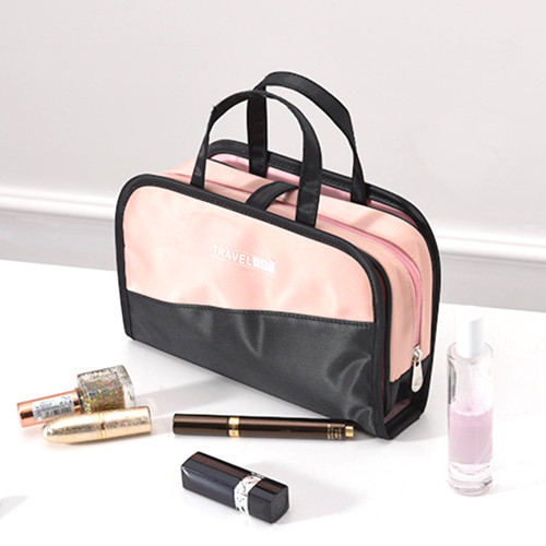 Environment Friendly Waterproof Oxford Double Layer Makeup Brush Tool Big Cosmetic Zipper Makeup Bag