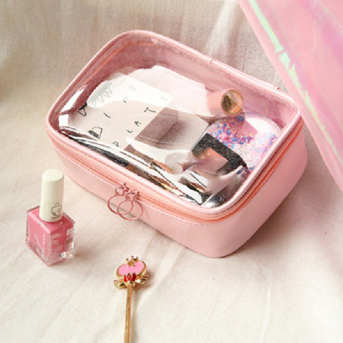 Luxury Personalized Clear PVC Leather cosmetic case bag pouch travel toilet bag