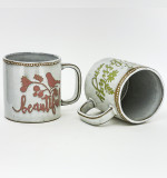 European Style Hand Printing Coffee Cup Ceramic Porcelain 12oz Ceramic Coffee Mugs as Gift