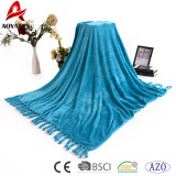 Customized color pocket baby flannel fleece blanket with tassel for kids