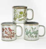 European Style Hand Printing Coffee Cup Ceramic Porcelain 12oz Ceramic Coffee Mugs as Gift