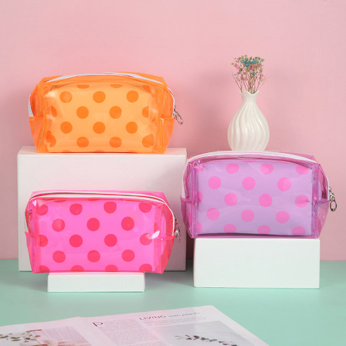 Lovely Fashion Waterproof Transparent PVC Candy Colored Girls Portable Cosmetic Bag Make up Case Bag For Ladies