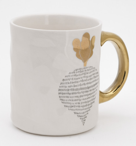 OEM 18oz Tea Water Cup Large Ceramic Mug White Mug Gold Handle