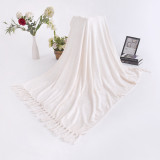 Plain dyed fashion super soft cozy flannel fleece blanket with tassels