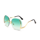 10735 Superhot Fashion Big Size Rimless Cutting Sun glasses UV400 Metal Temple Women Sunglasses