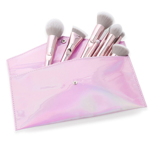 Hologram PU Leather Makeup Brushes Set Blush Blending Eyeshadow Travel Women Cosmetic Bag