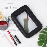 Custom Logo High Quality Black Colour PVC Pu Leather Makeup Bag Custom Travel Cosmetic Bag