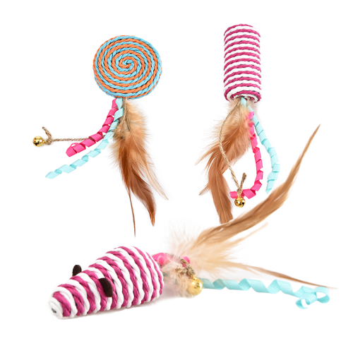 Bohemia Element Series Sisal Rope Cat Hug Bite Toy With Ring Bell And Feather