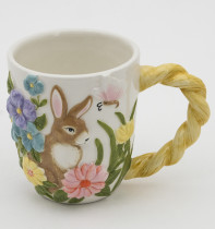 OEM Water Cafe Cup Hand Prints Birds 12oz Large Porcelain Mug Ceramic