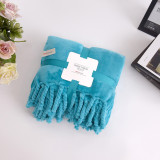 Plain dyed fashion super soft cozy flannel fleece blanket with tassels