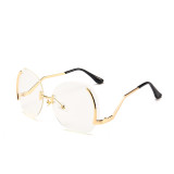 10735 Superhot Fashion Big Size Rimless Cutting Sun glasses UV400 Metal Temple Women Sunglasses
