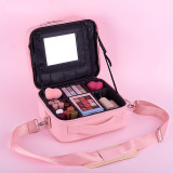 2021 New Fashion Makeup Bag Mirror Cosmetic Case Storage Handle Organizer Travel Kit with Adjustable Dividers for Cosmetic