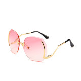 10735 Superhot Fashion Big Size Rimless Cutting Sun glasses UV400 Metal Temple Women Sunglasses