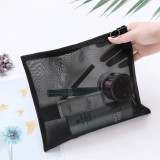 Custom Logo Ladies Mesh Cosmetic Bag Black Mesh Zipper Pouch makeup bag professional