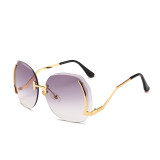 10735 Superhot Fashion Big Size Rimless Cutting Sun glasses UV400 Metal Temple Women Sunglasses