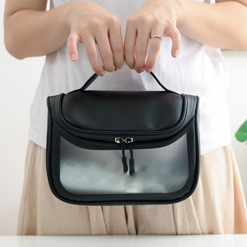 Custom Logo Travel Transparent Vinyl Waterproof Beach Zipper Cosmetic Bag Pouch Clear TPU PVC Toilet Bag With Handle