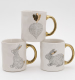 OEM 18oz Tea Water Cup Large Ceramic Mug White Mug Gold Handle