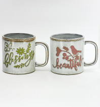 European Style Hand Printing Coffee Cup Ceramic Porcelain 12oz Ceramic Coffee Mugs as Gift