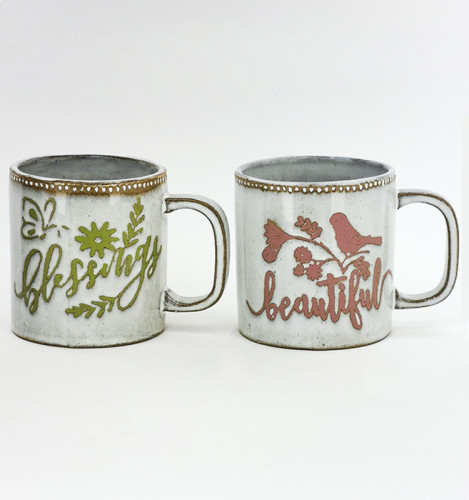 European Style Hand Printing Coffee Cup Ceramic Porcelain 12oz Ceramic Coffee Mugs as Gift