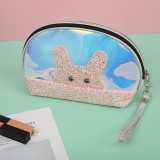 New Design Custom Logo Wholesale Laser Cartoon Rabbit Makeup Bag for Women Portable Lovely Travel Cosmetic Bag Wash Bag