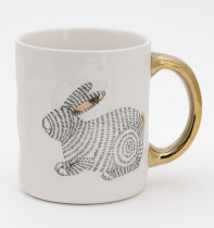 Large Nordic Style Animal Glaze Ceramic Coffee Mugs Modern Coffee Cup with Gold Handle