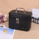 Korean Style Stone Pattern Cosmetic Case With Mirror Ladies Cosmetics Storage Box Square Zipper Portable Cosmetics Bag