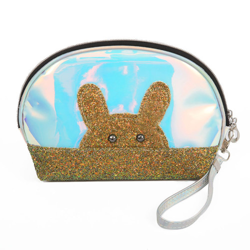 New Design Custom Logo Wholesale Laser Cartoon Rabbit Makeup Bag for Women Portable Lovely Travel Cosmetic Bag Wash Bag