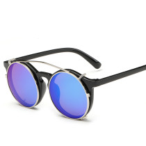 118001 Men Round Vintage Punk Flip to take off Sun Glasses 2017 Women Brand Designer Steampunk Clear Frame Clip On Sunglasses