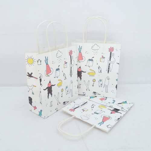 Fashion and handmade custom printed white gift paper bag