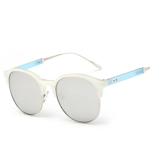 80001 Women Semi Rimless Sunglasses Flat Round Mirror Lens Antique Metal Window Frame