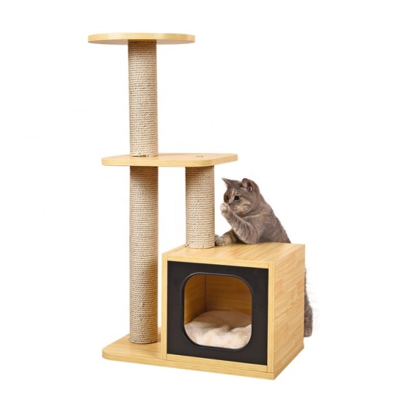 Pet Kitty Furniture Cat Tree With Sisal Post Hiding Condo