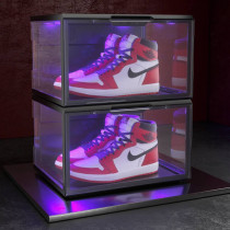 Clear Transparent Display Sound Control Stackable Acrylic Sneaker Side Open Magnetic Led Shoe Box Light