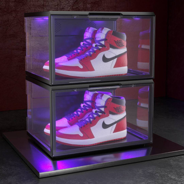 Clear Transparent Display Sound Control Stackable Acrylic Sneaker Side Open Magnetic Led Shoe Box Light