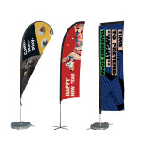 Custom Design Promotional Usage Advertising Exhibition Event Outdoor Feather Flying Pole Beach Banner Stand Teardrop Flag