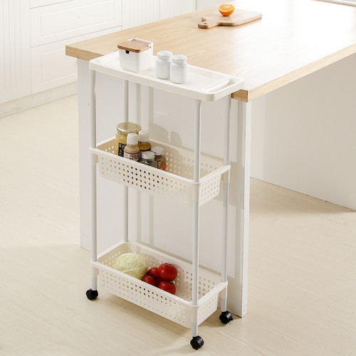 3 Tier Mobile Shelving Unit Organizer Narrow Home Slide Out Tower Slim Kitchen Storage Racks with Three Basket