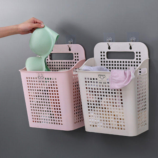 Taizhou Hot Wholesale Hollow design Colorful Cheap Adhesive Wall Mounted Baby PP Plastic Organizer Laundry Basket With Handle