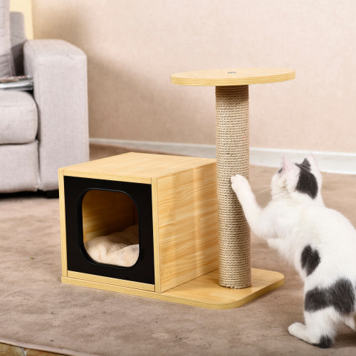 Pet Kitty Furniture Cat Tree With Sisal Post Hiding Condo