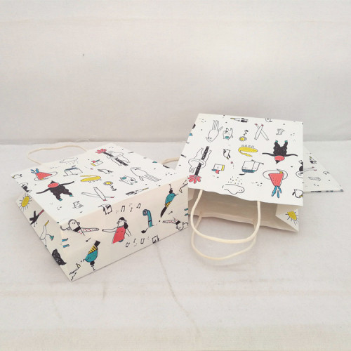 Fashion and handmade custom printed white gift paper bag