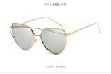 New Women Cat Eye Sunglasses Fashion Women Brand Designer Twin-Beams Coating Mirror Sun glasses Female Sunglasses 98101