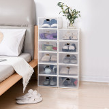 Popular New  Wholesale Custom Large Mens Clear Drop Front Door Open Stack Cabinet Storage Hard Plastic Plain Shoe Box Organizer
