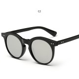 Classic Rivets Women Brand Designer Round Mirrored Lens Sunglasses 83001