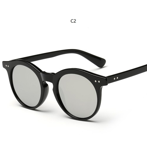 Classic Rivets Women Brand Designer Round Mirrored Lens Sunglasses 83001