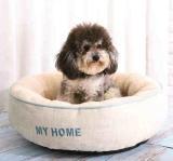 Pet Dog Beds Exquisite Embroidery Linen Round Faux Fur Dog Bed