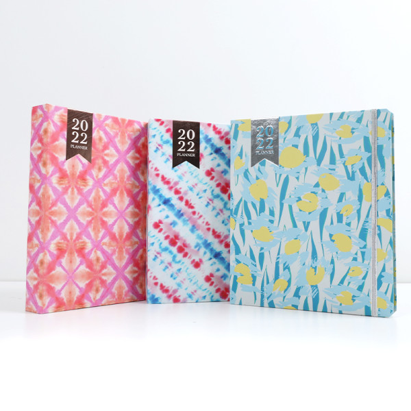 New Products 2022 Unique Custom Tie Dyed A5 Notebook Planner Hardcover Journal Rose Gold Elastic Band