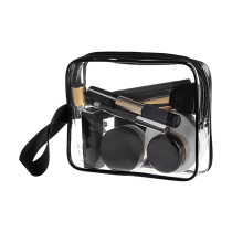 Accept Custom Logo Travel Transparent Vinyl Waterproof Beach Zipper Cosmetic Bag Pouch TSA Clear PVC  Bag With Handle