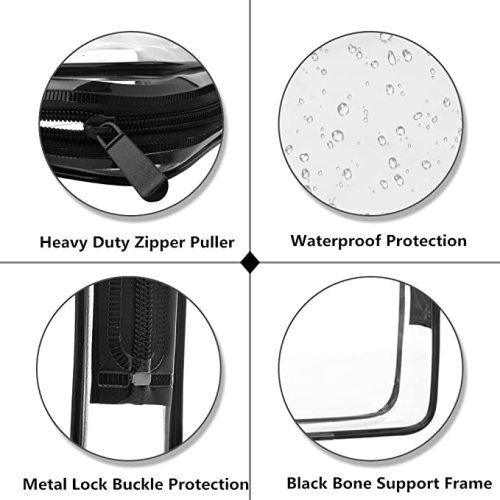Accept Custom Logo Travel Transparent Vinyl Waterproof Beach Zipper Cosmetic Bag Pouch TSA Clear PVC  Bag With Handle