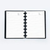 Custom A5 Black Pu Leather Disc Binding Daily Weekly Planner Notebook with Divider and Sticker