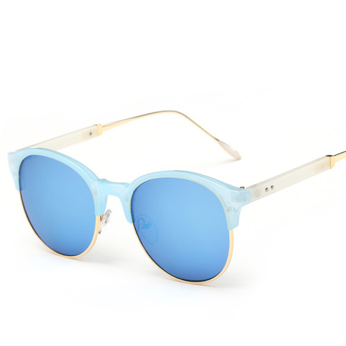80001 Women Semi Rimless Sunglasses Flat Round Mirror Lens Antique Metal Window Frame